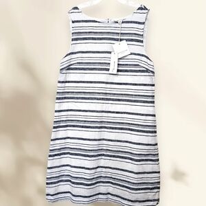 NWT Beach Lunch Lounge Dress Women’s Small White Blue Stripe Alina‎ Linen Blend